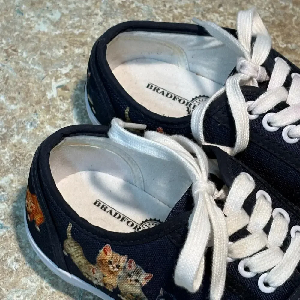 Bradford Exchange Jurgen Scholz Kitty Cat Kitten Canvas Art Lace Up Shoes Size 7